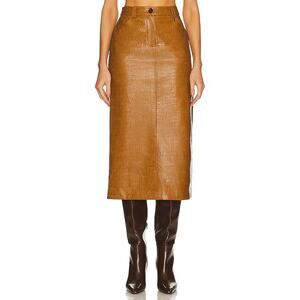 Song Of Style 'Marlon' Brown Croc Embossed Faux Leather Midi Skirt Size M - NWT